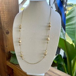 Gold Tone Multi-Station Long Bead Necklace